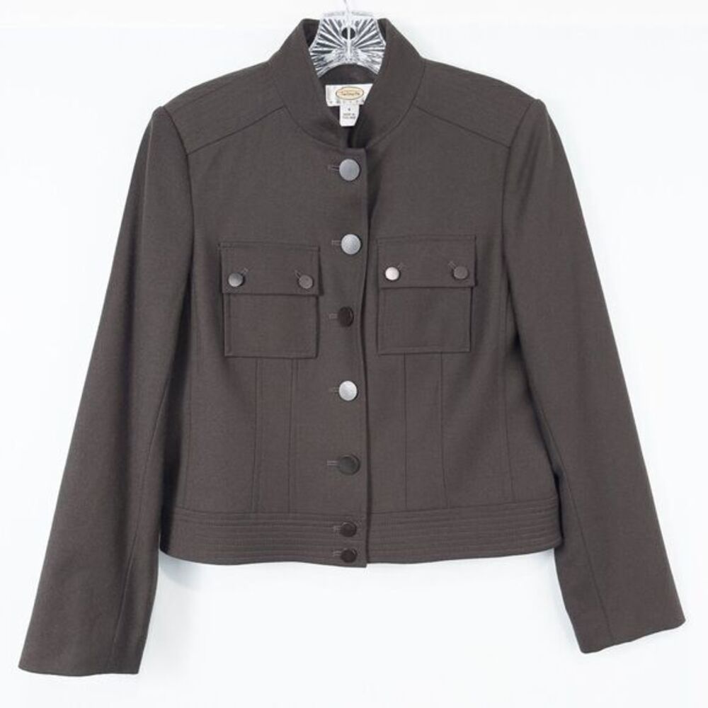 Talbots Italian Wool Blend Military Style Jacket Womens Petite 4 Chocolate Brown - Picture 1 of 16
